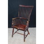 Darvel chair with tablet top rail over comb back, hoop arms, baluster supports, splayed baluster