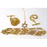 9ct gold star pendant, a curb necklet, a watch guard necklet, and a similar bracelet, 18g.    (4)