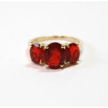 Fire opal three-stone ring, in 9ct gold, size S.