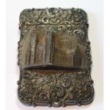 Silver 'castle top' card case with a view of York Minster in high relief amongst scrolls by