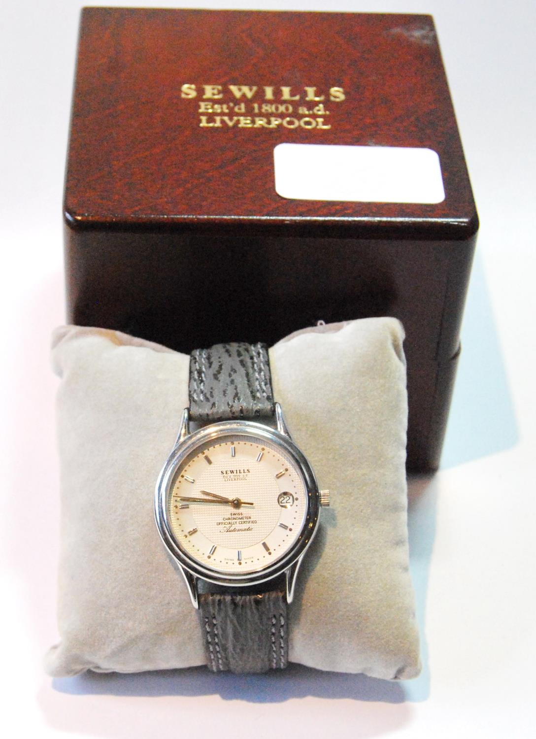 Sewills gent's stainless steel Automatic watch, on strap, with box.