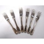 Set of six silver William IV fiddle pattern dessert forks by John James Whiting, London 1836,