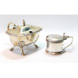 Silver rectangular mustard pot on pad feet, by Mappin & Webb, 1901, and another, smaller, 1928, 7oz.