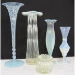 Five Vaseline style glass vases, 30.5cm high.  (5)