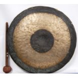 Large oriental bronze gong, 65cm diameter.