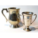 Silver two-handled cup, 'Southern Dandie Dinmont Club', 1935, 4oz, and an EP mug.