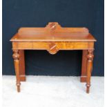 Late Victorian oak hall table, the moulded rectangular top with back panel over concealed frieze