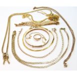 Various necklets, bracelets, a ring and other items, mostly 9ct gold, gross 34g.