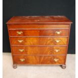 19th century walnut chest, the rectangular top over four graduated long drawers raised on bun