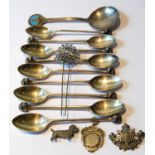 Set of nine silver coffee spoons with hound's head terminals, another, EP, a Dandie Dinmont