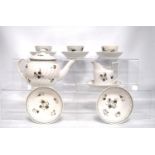 Late 18th century part tea set decorated with monochrome flowers and Greek Key border comprising