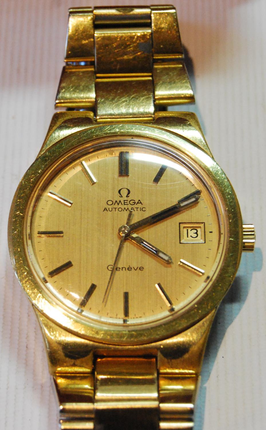 Gent's Omega Automatic rolled gold watch with grained gold dial, on similar bracelet, with a box, - Image 2 of 4