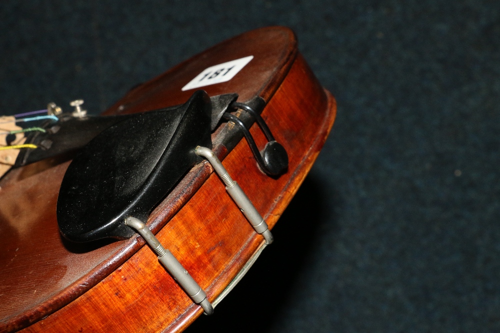 Violin with two piece back, 37cm from top of button to base, no label, in fitted case with two bows - Image 11 of 13