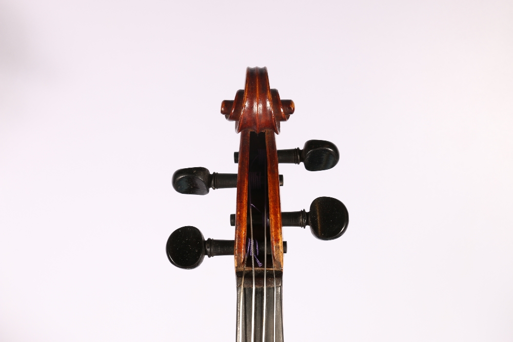 Violin with two piece back, 37cm from top of button to base, no label, in fitted case with two bows - Image 2 of 13