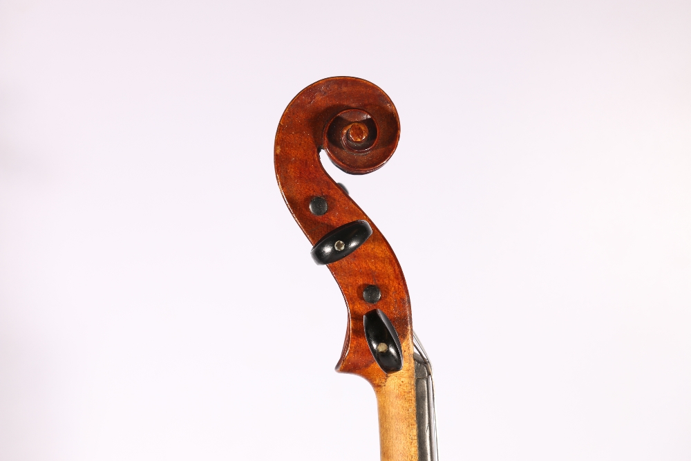 Violin with two piece back, 37cm from top of button to base, no label, in fitted case with two bows - Image 5 of 13