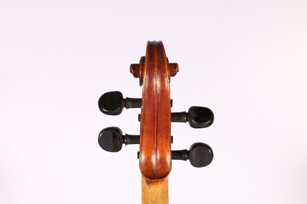 Violin with two piece back, 37cm from top of button to base, no label, in fitted case with two bows - Image 4 of 13