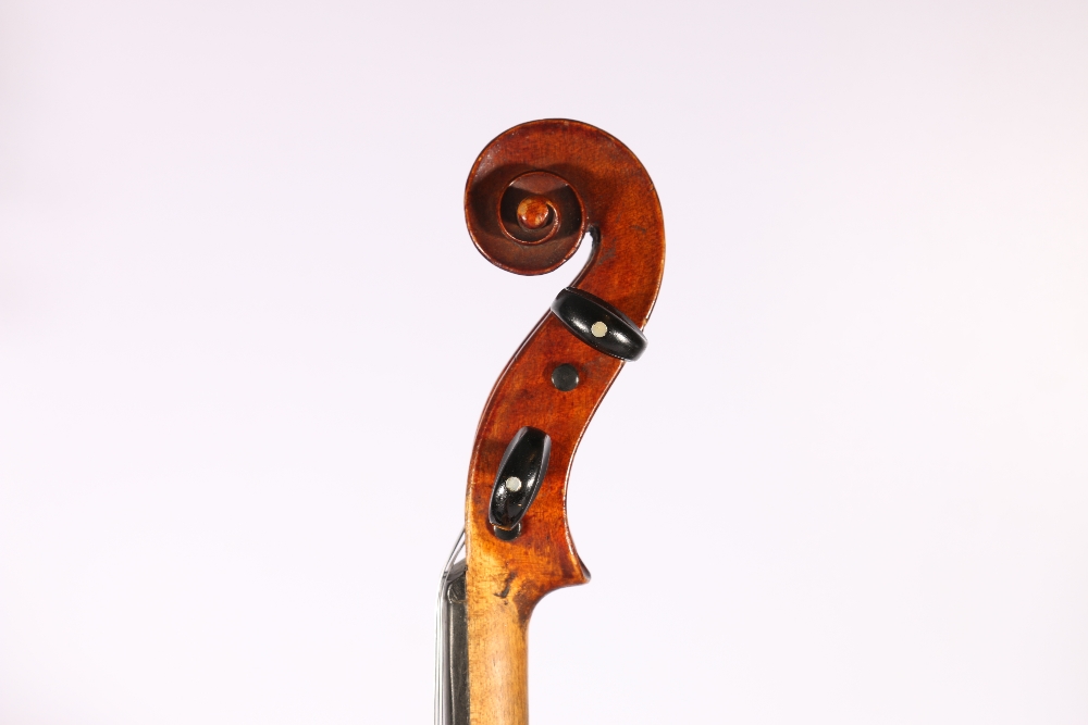 Violin with two piece back, 37cm from top of button to base, no label, in fitted case with two bows - Image 3 of 13