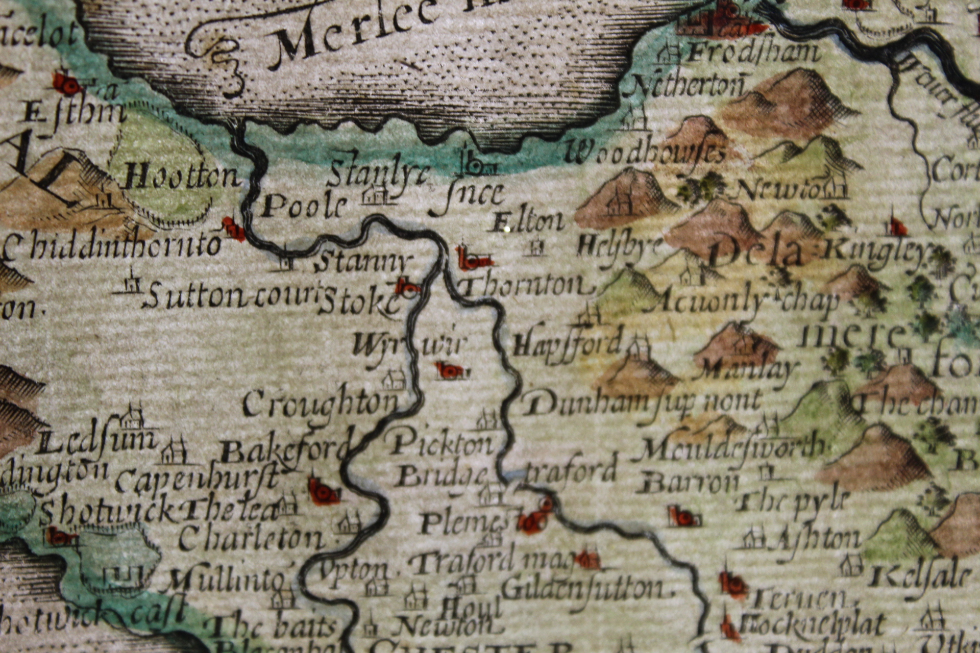 SAXTON CHRISTOPHER.  Cestriae (Cheshire). Antique hand coloured eng. map. 11" x 12", rolled, c.1610. - Image 24 of 27