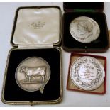 Agricultural silver medal depicting a Shorthorn Bull in relief, presented to H. H. Owtram, not