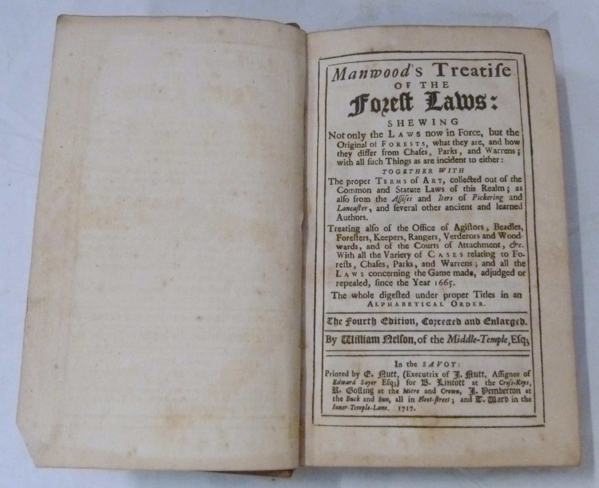 NELSON WILSON (Ed).  Manwood's Treatise of the Forest Laws. Calf. 1717. - Image 2 of 2