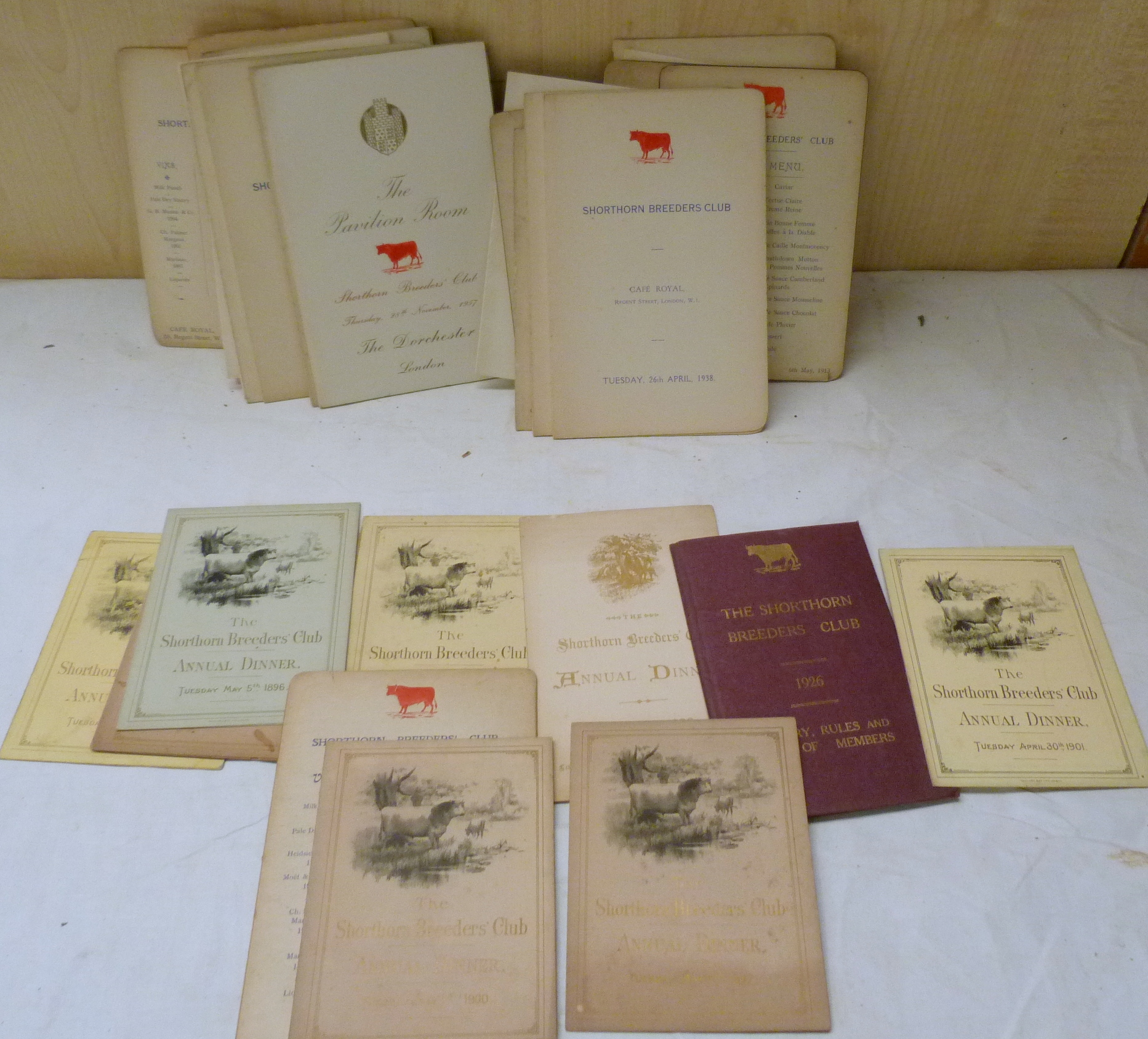 SHORTHORN BREEDERS' CLUB.  Attractive collection of approx. 45 menu cards from the Club's annual