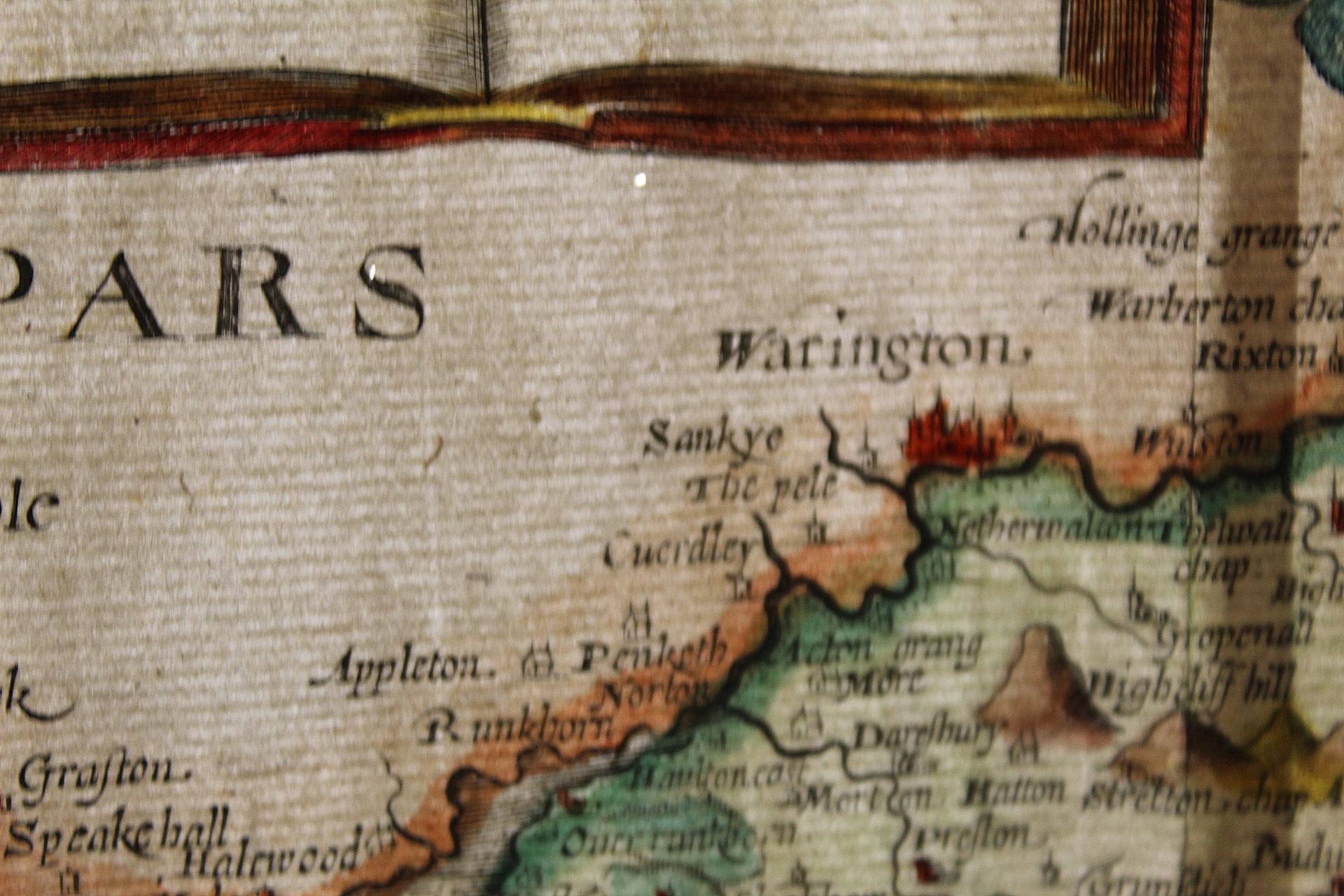 SAXTON CHRISTOPHER.  Cestriae (Cheshire). Antique hand coloured eng. map. 11" x 12", rolled, c.1610. - Image 22 of 27