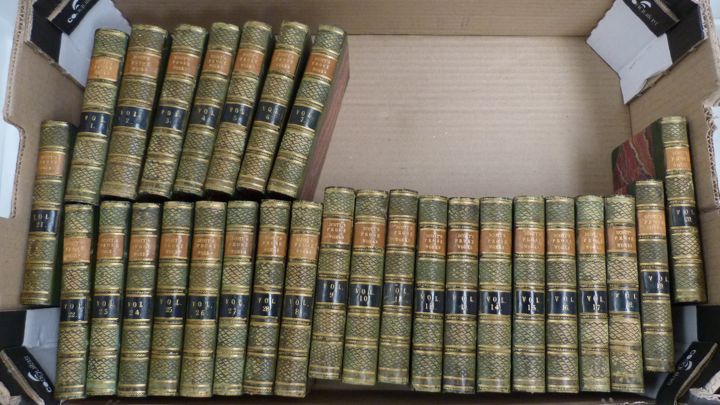 SCOTT SIR WALTER.  The Miscellaneous Prose Works. 28 vols. Eng. frontis & titles. 12mo. Half green