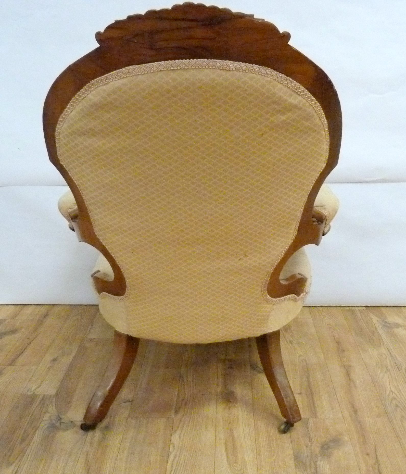 Victorian walnut framed ladies chair with floral carved toprail, upholstered button back and seat - Image 8 of 24