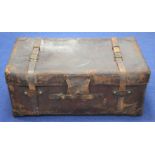 Large Victorian/Edwardian leather travel trunk by Finnegans, New Bond St. Impressed marks,