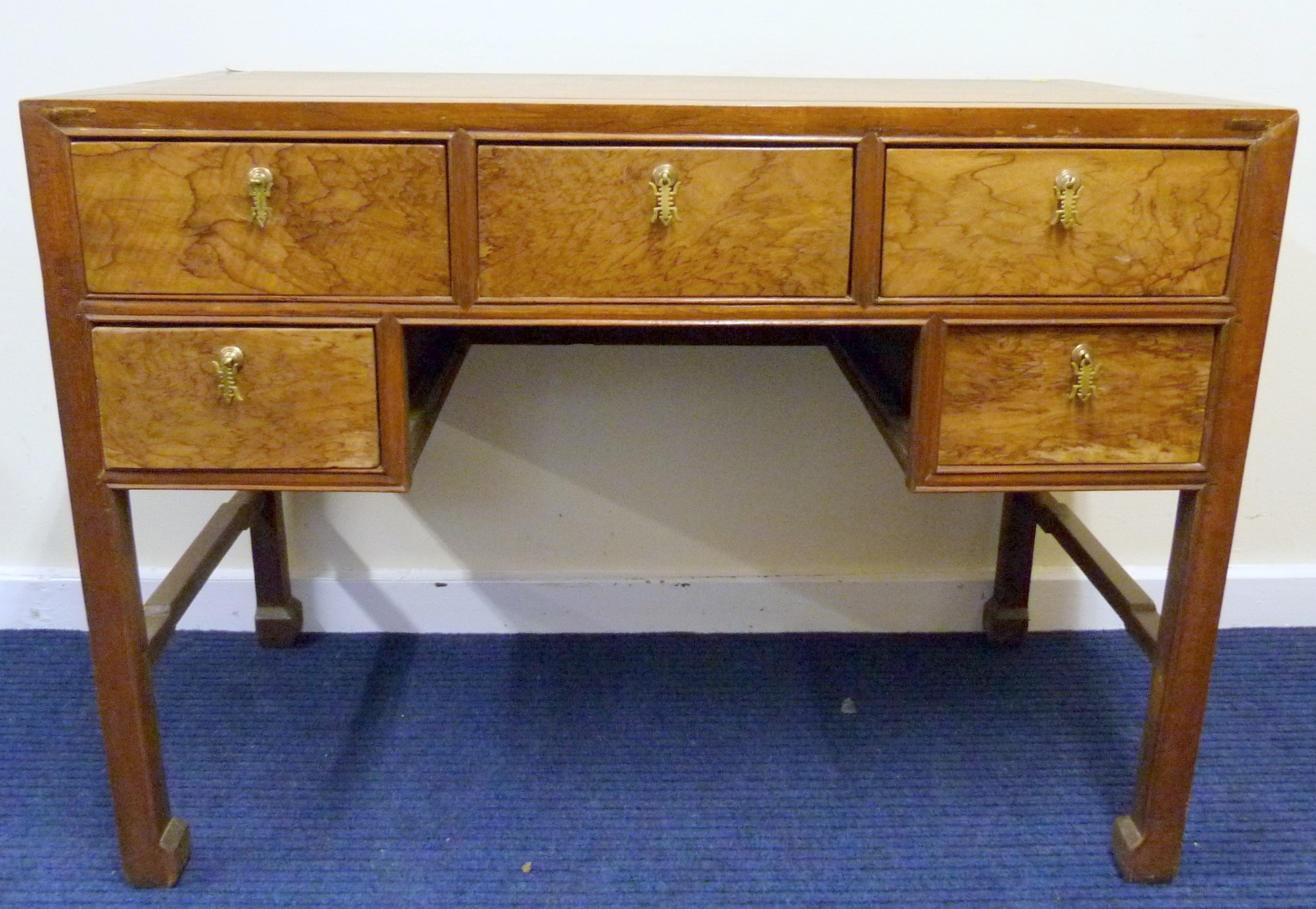 Chinese walnut dressing table/desk fitted with five drawers height 79cm, width 110cm and depth 57cm.