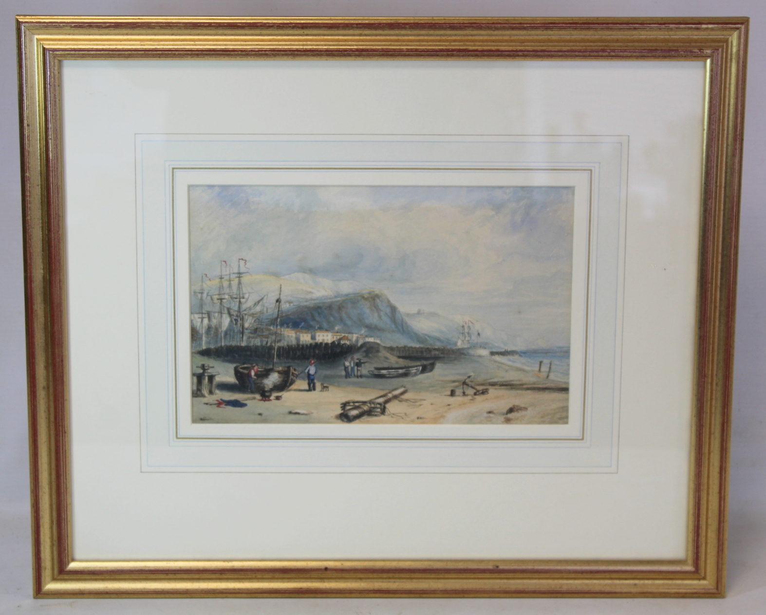 19TH CENTURY BRITISH SCHOOL.Folkestone Harbour.Watercolour over pencil.15cm x 24cm.Inscribed with