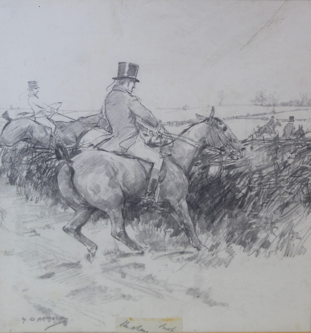 GEORGE DENHOLM ARMOUR (1864-1949)"The Chase" - a hunting scene.Pencil.22.5cm x 21cm.Signed, The - Image 2 of 7