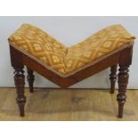 Victorian mahogany framed gout stool on turned supports