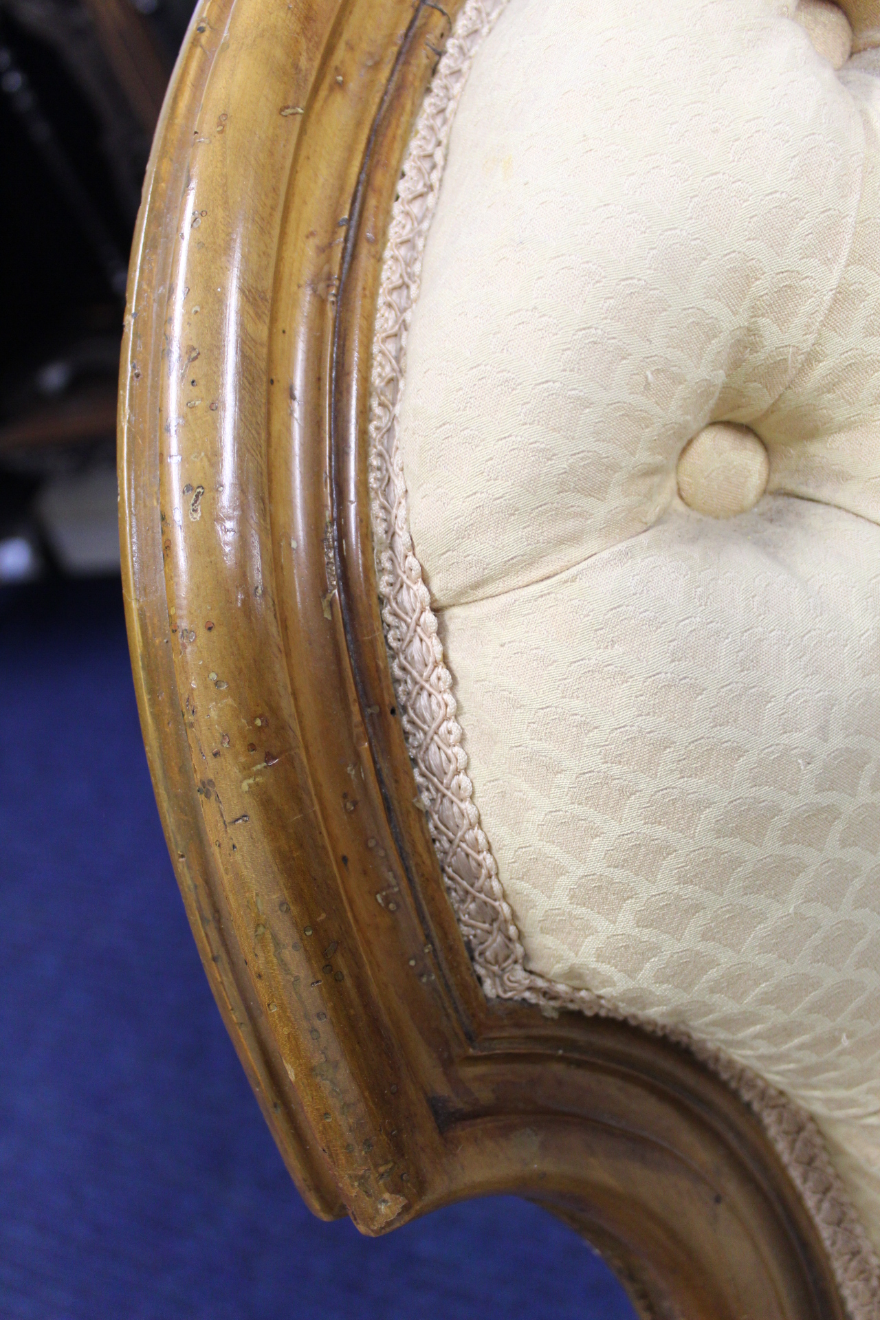 Victorian walnut framed ladies chair with floral carved toprail, upholstered button back and seat - Image 15 of 24