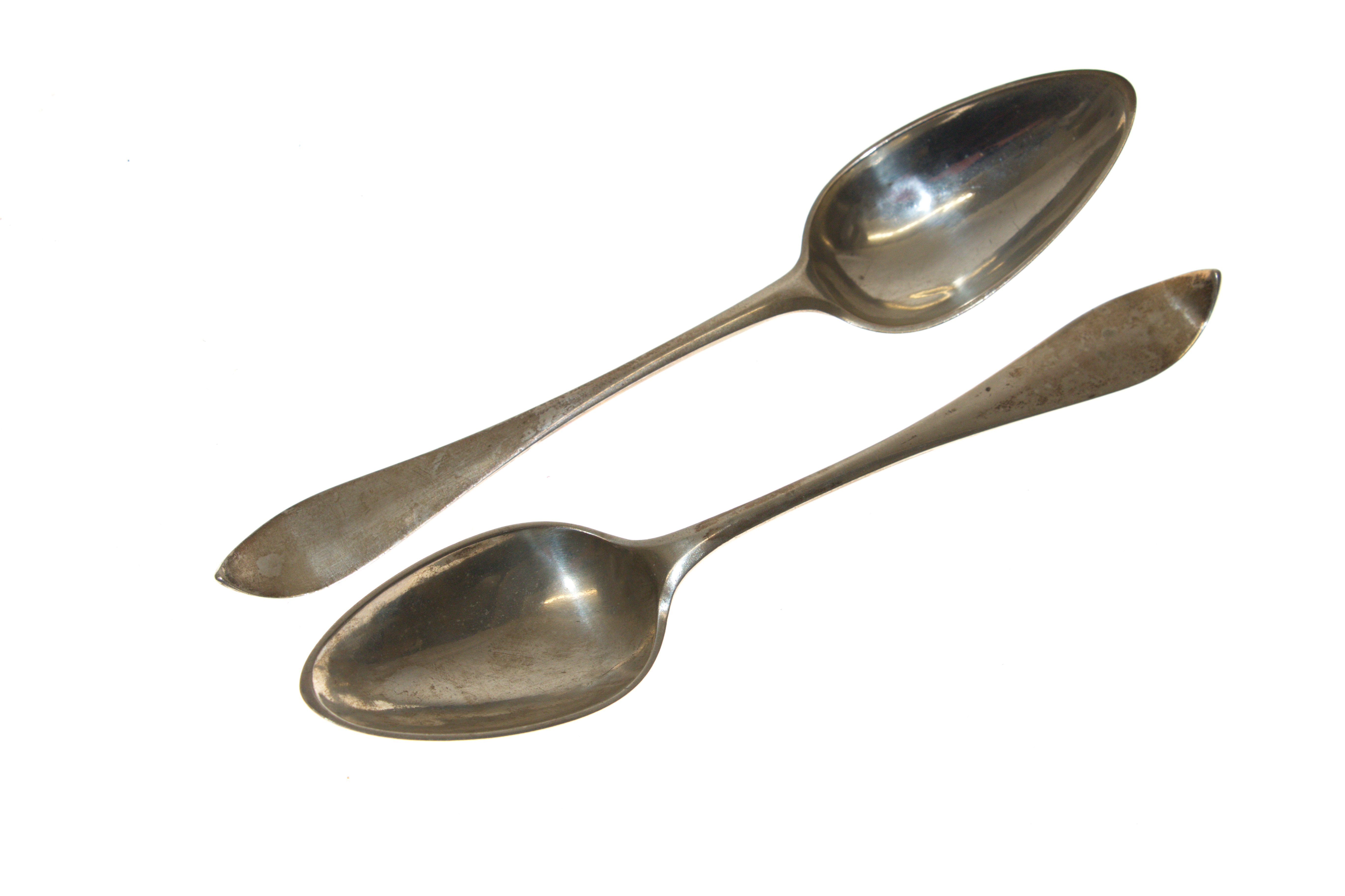 Pair of early 19th century silver table spoons initialled maker's mark I PROVER, perhaps