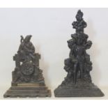 Victorian black painted cast iron doorstop depicting a Jacobite soldier against a tapered foliate