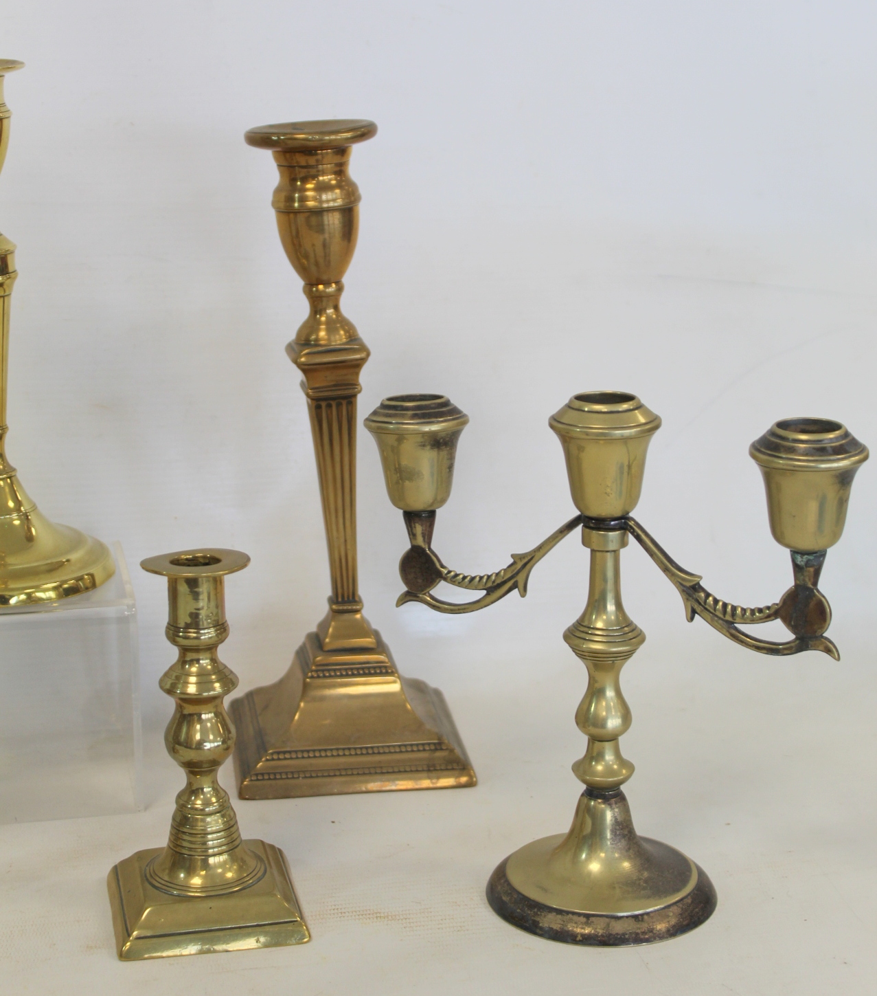 Collection of Georgian and later brass candlesticks, the largest 28cm high, the smallest 14cm - Image 4 of 4