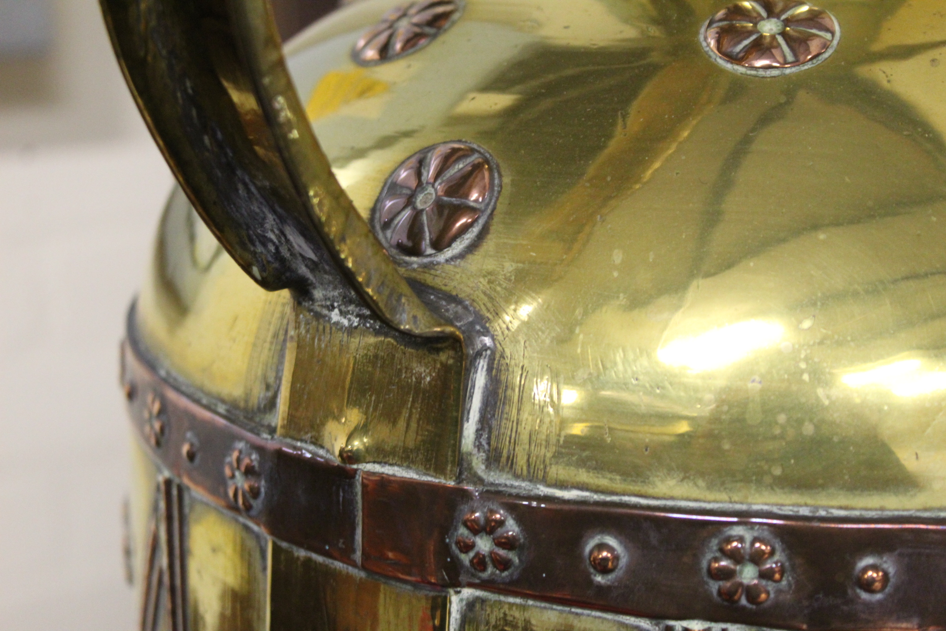 Extremely large antique brass and copper flagon, possibly a Channel Island milk jug or possibly - Image 13 of 13