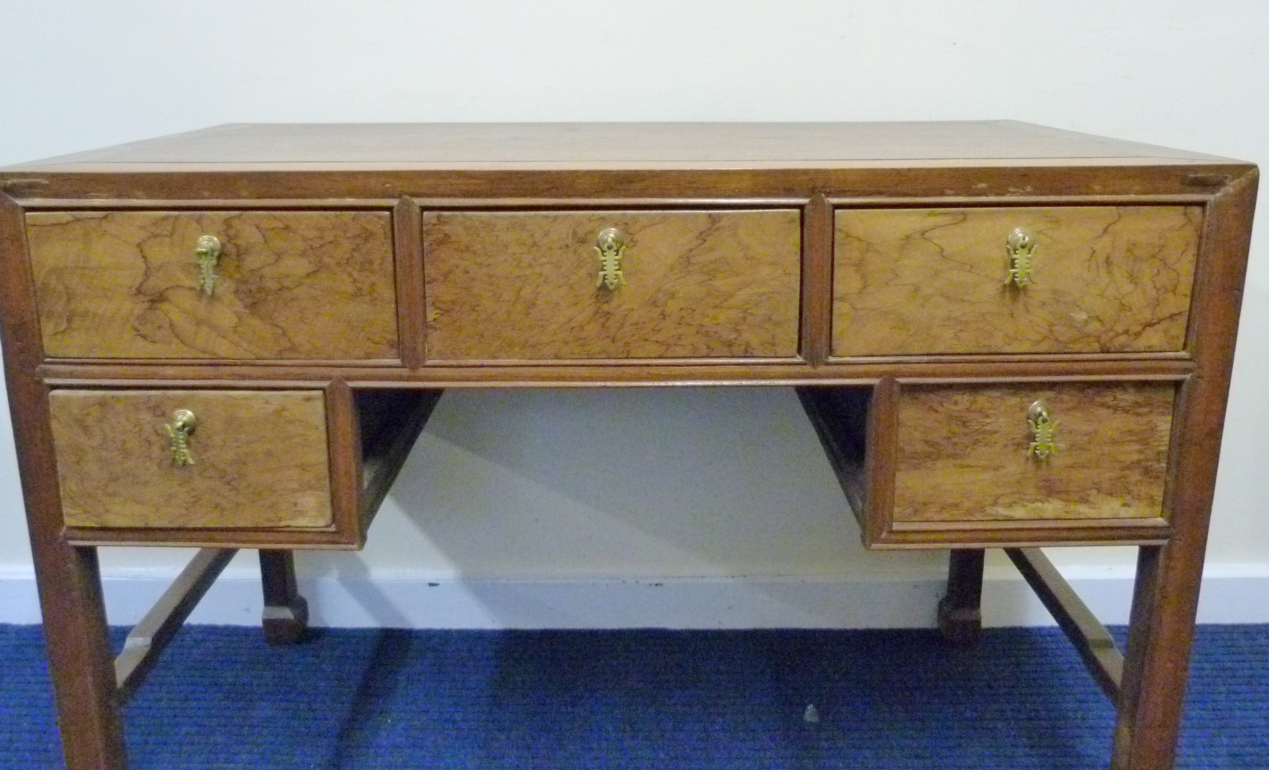 Chinese walnut dressing table/desk fitted with five drawers height 79cm, width 110cm and depth 57cm. - Image 3 of 6