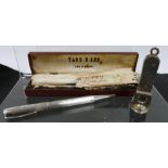 Silver yard-o-lead propelling pencil, 1957, cased and a similar cigar cutter, both engine turned. (