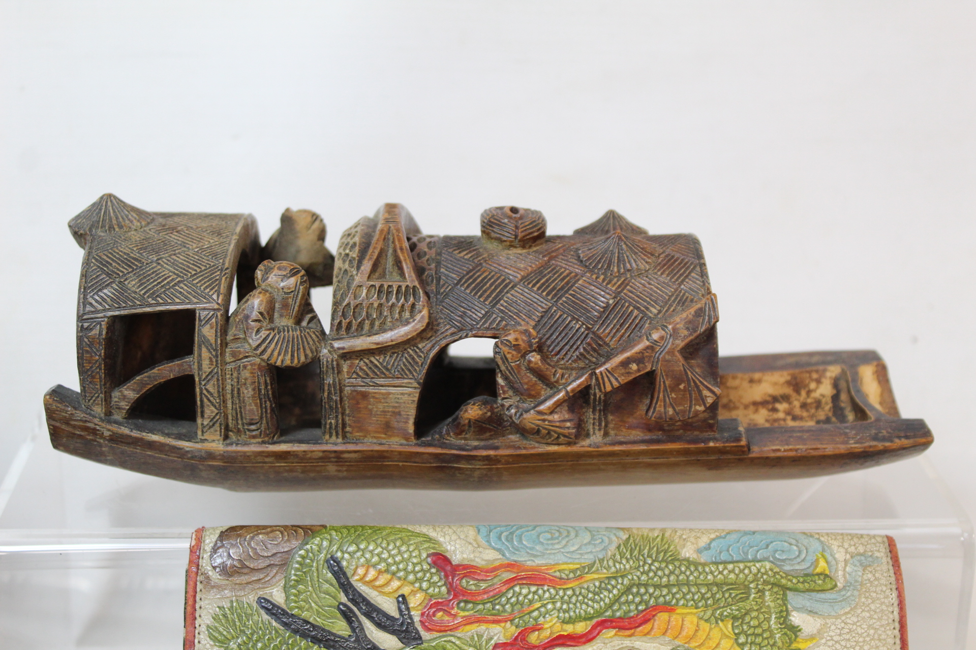 Small collection of Eastern and Oriental items, comprising: carved bamboo Chinese river boat or - Image 2 of 13