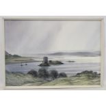 J. INGHAM RILEY (BRITISH B.1928).Castle Stalker, Appin, Argyll.Watercolour.33.4cm x 48cm. Signed.