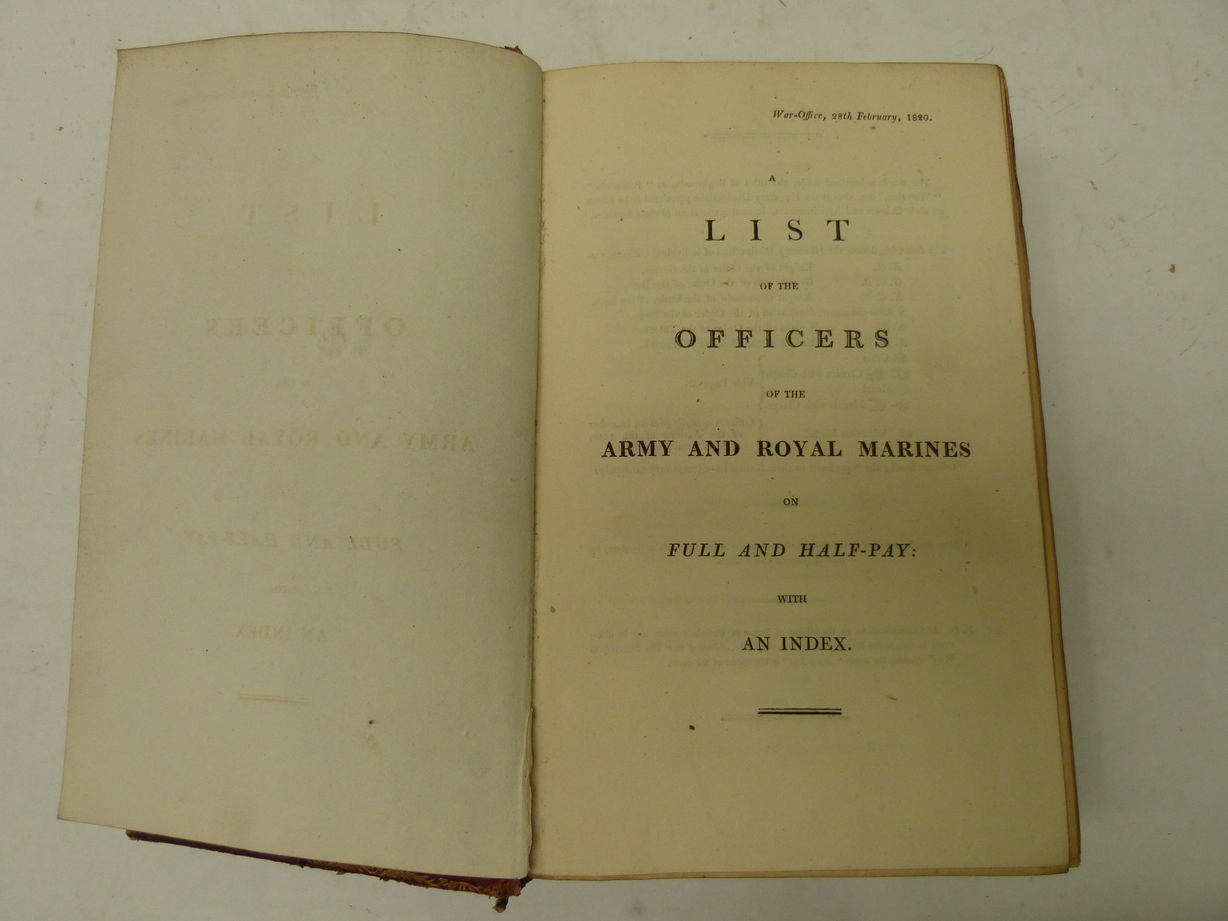 A List of the Officers of the Army & the Royal Marines on Full & Half Pay.  Red morocco gilt, - Image 2 of 3