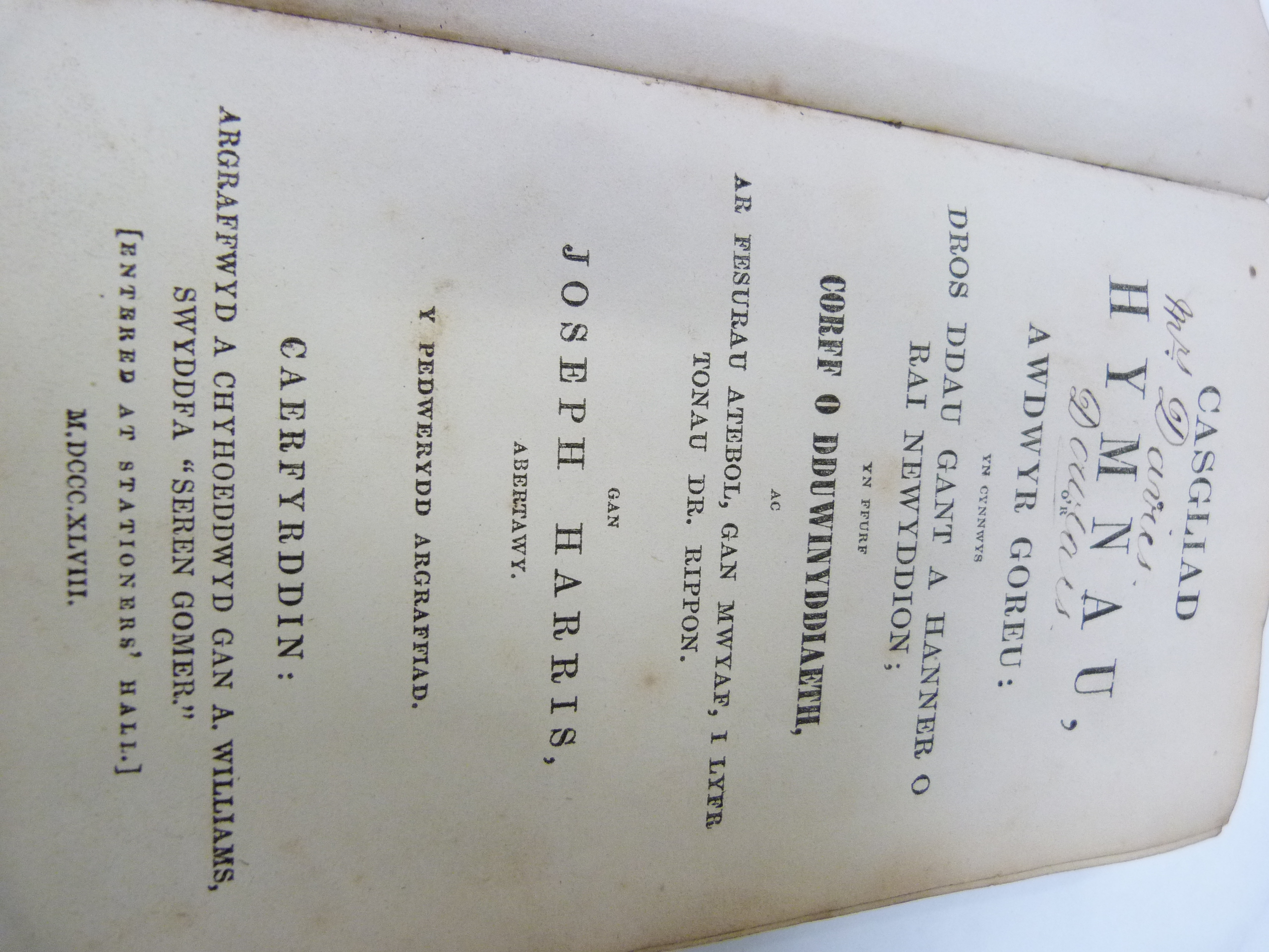 HARRIS JOSEPH.  Hymnal. Welsh language hymnal. Calf. Caerfyrddin, 1848. - Image 3 of 4