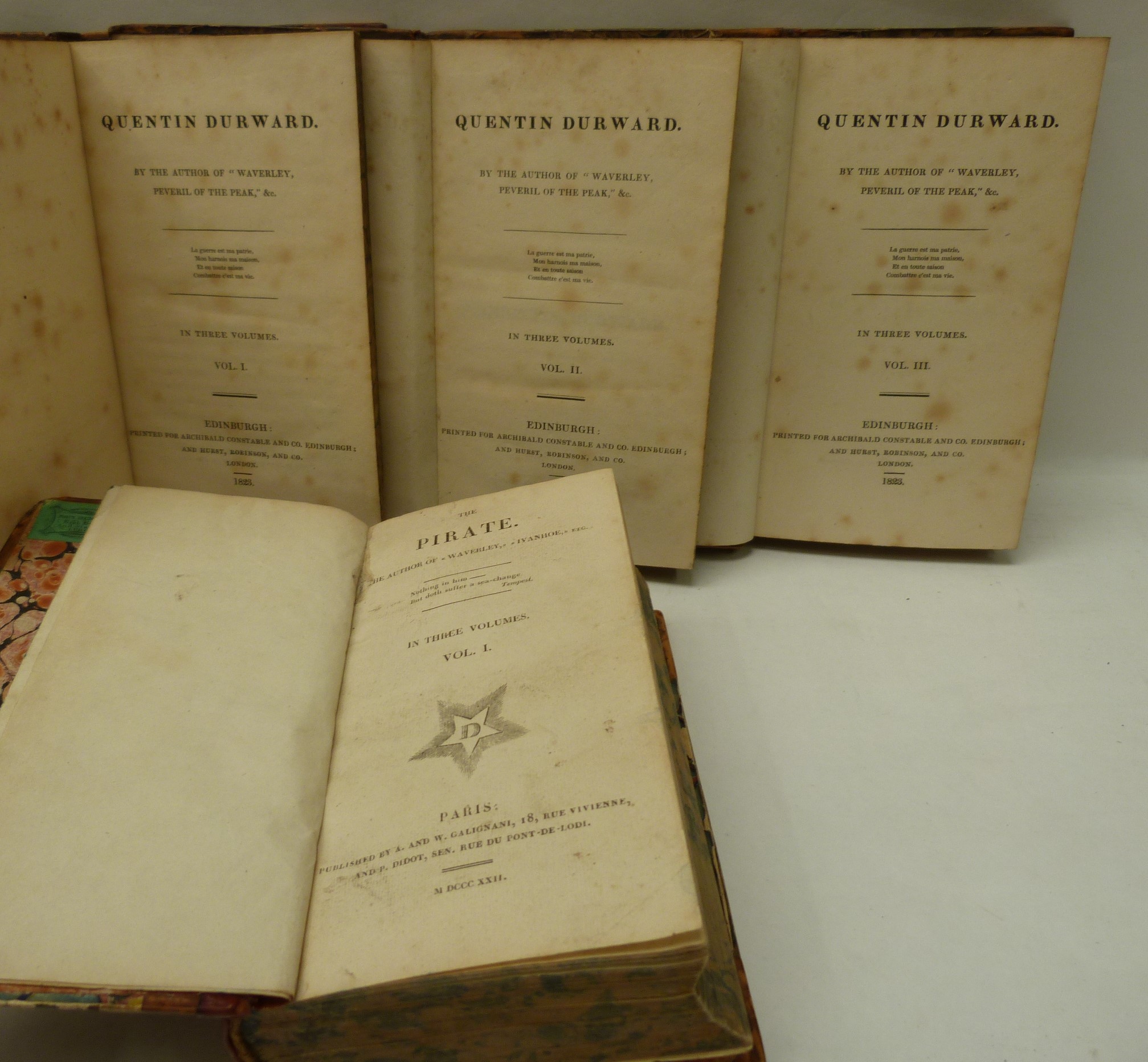 SCOTT SIR WALTER.  Quentin Durward. 3 vols. 12mo. Qtr. calf. First edition, Edinburgh, 1823; also - Image 2 of 4