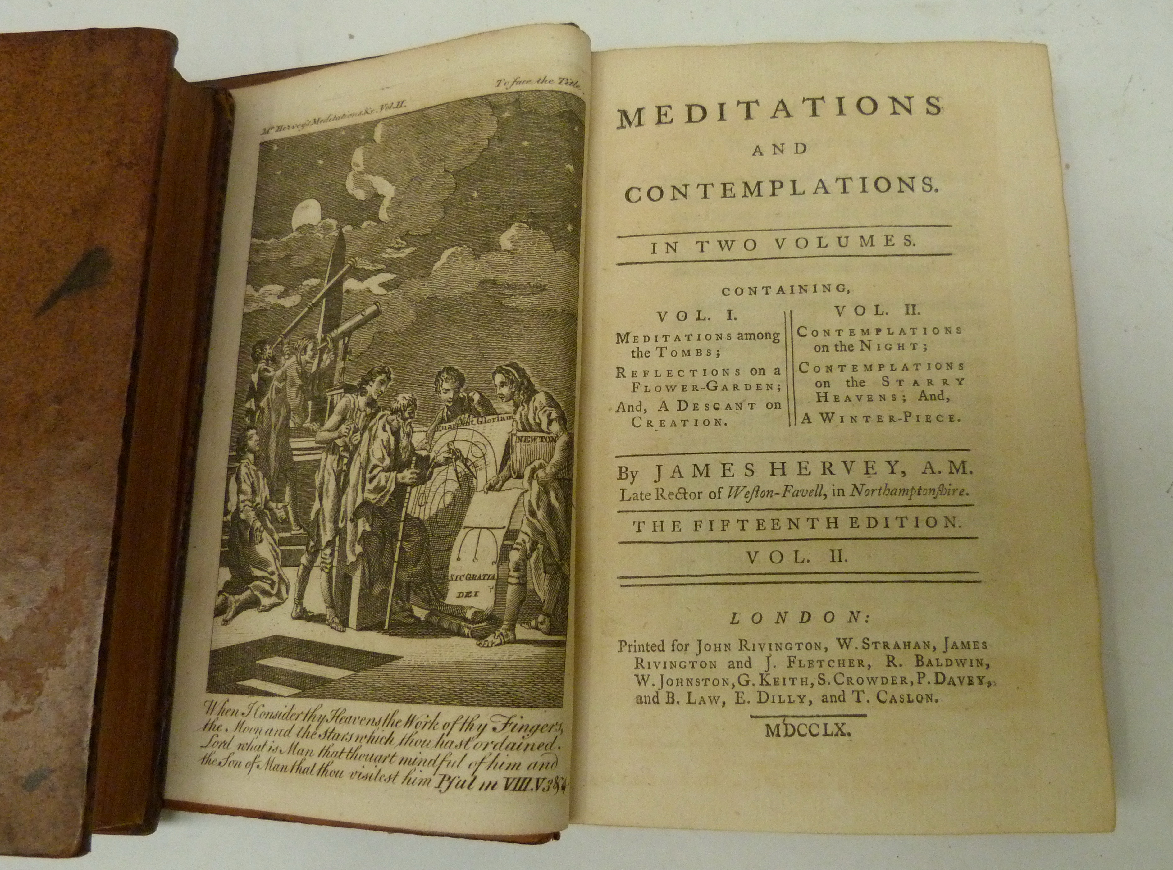 HERVEY JAMES.  Meditations & Contemplations. 2 vols. 2 eng. frontis. Calf. 1760. - Image 4 of 4