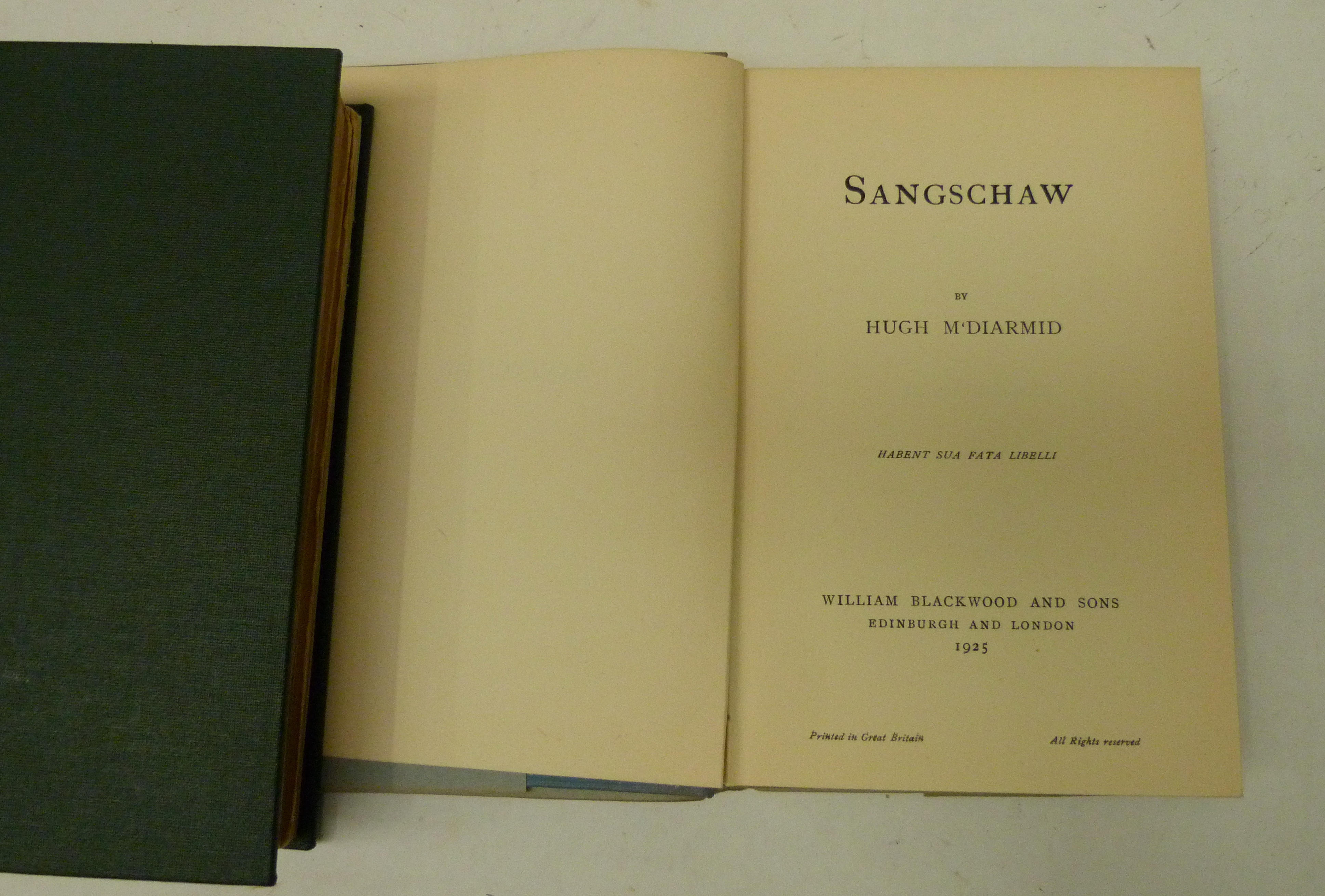 "HUGH MCDIARMID".  Sangschaw. Orig. blue cloth in d.w. 1st ed., 1925; also George Douglas, The House - Image 4 of 4