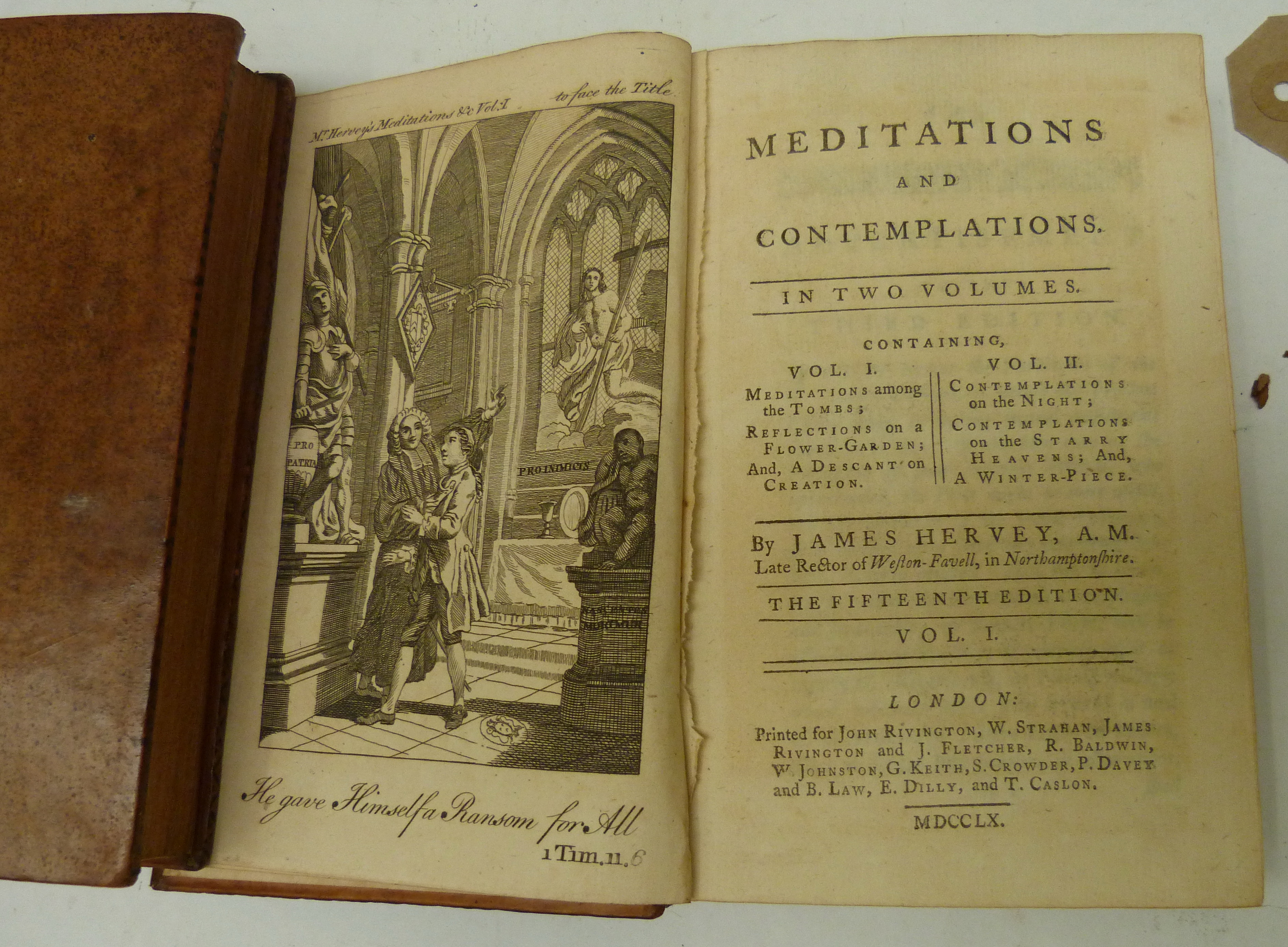 HERVEY JAMES.  Meditations & Contemplations. 2 vols. 2 eng. frontis. Calf. 1760. - Image 2 of 4