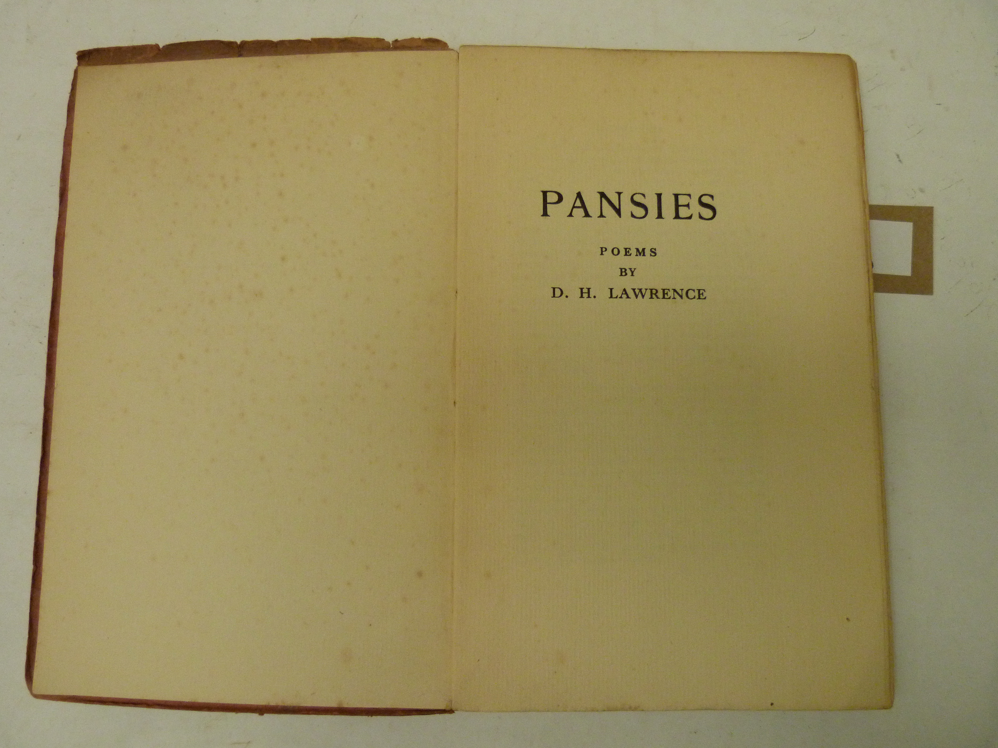 LAWRENCE D. H.  Pansies, Poems. Faded orig. pink card wrappers. Introduction dated Bandol, - Image 2 of 2