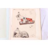 Early 20th century WWI era autograph sketch book album containing watercolours and pencil drawing